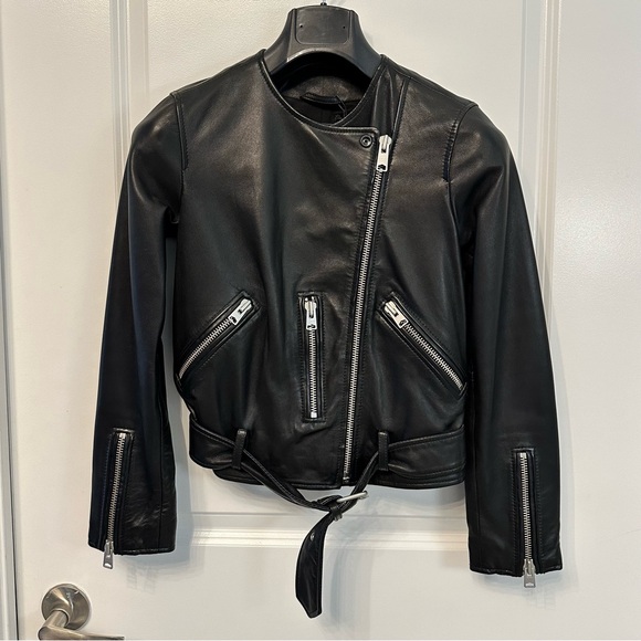 All Saints Collarless Balfern Biker Jacket Black - Picture 2 of 7